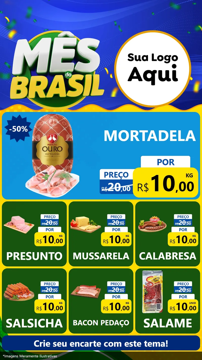 Modelo de Rede Social para Stories com o tema Mês do Brasil para Frios e Laticínios