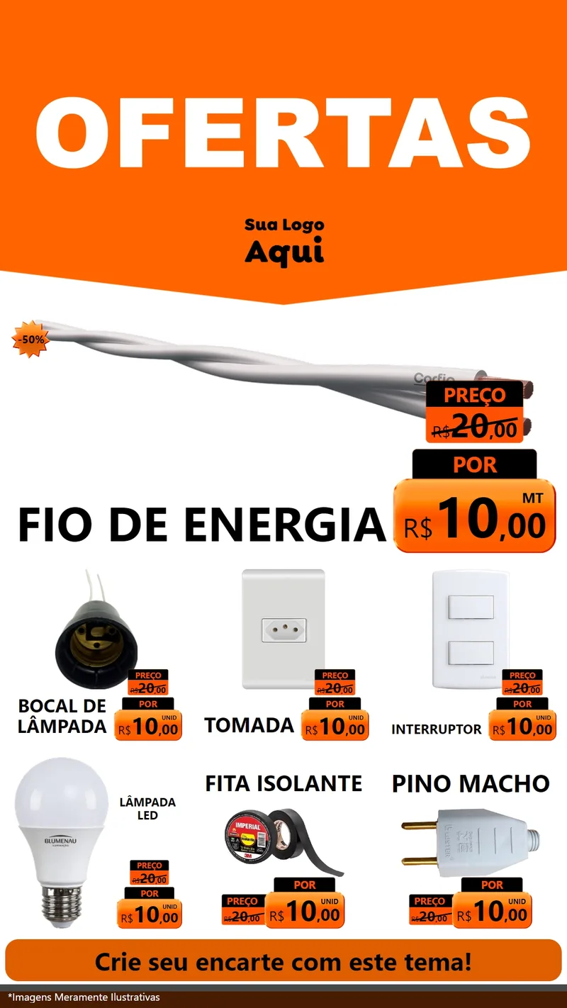 Modelo de Rede Social para Stories com o tema Ofertas Laranja Cartaz para Materiais Elétricos