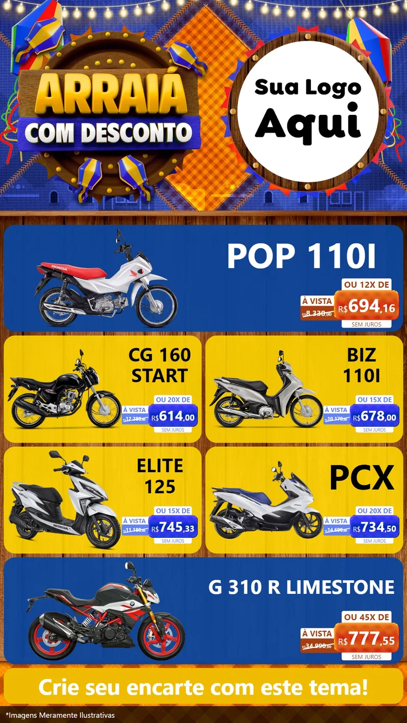 Modelo de TV para TV Vertical com o tema Arraiá Com Desconto para Concessionaria de Motos