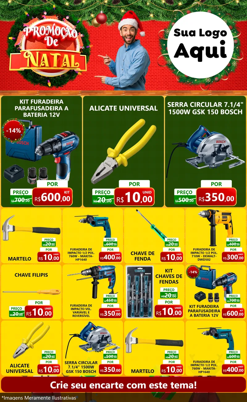 Modelo de Encarte para Encarte Grande com o tema Promoção de Natal para Maquinas e Ferramentas