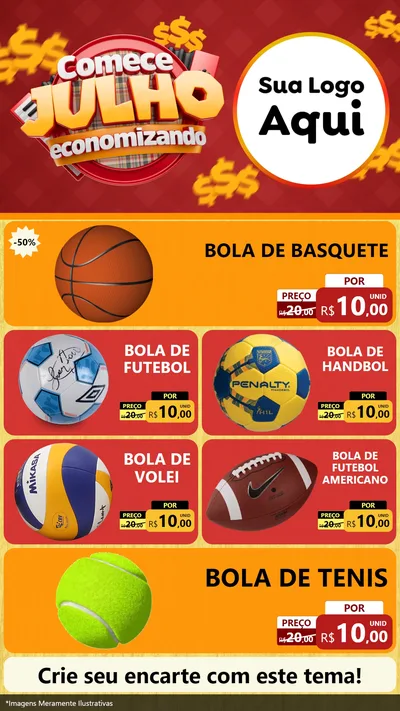 Modelo de TV para TV Vertical com o tema Comece Julho Economizando para Artigos Esportivos