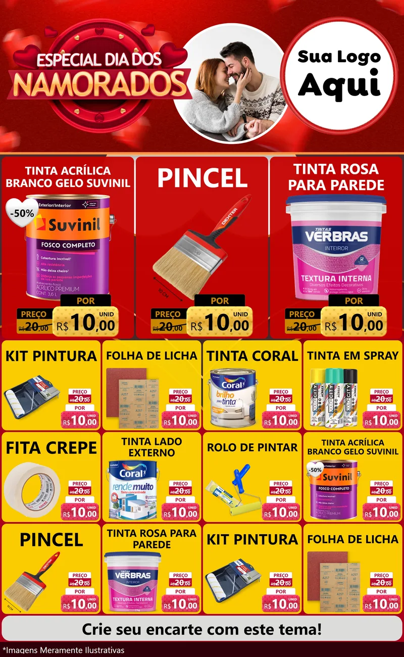 Modelo de Encarte para Encarte Grande com o tema Especial Dia Dos Namorados para Tintas e Ferramentas