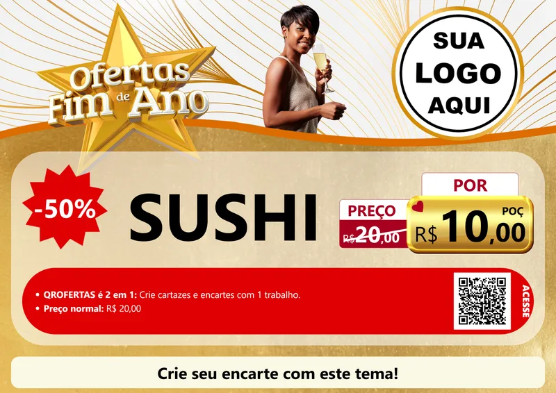 Modelo de Cartaz para Cartaz A4 Horizontal com o tema Ofertas Fim de Ano para Comida japonesa