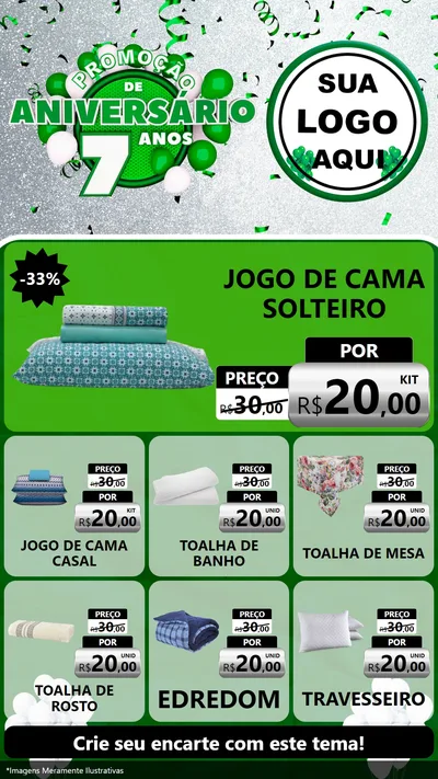 Modelo de Rede Social para Stories com o tema Promoção de Aniversário - 7 Anos para Cama, Mesa e Banho
