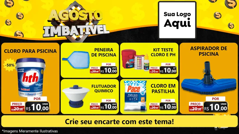 Modelo de TV para TV Horizontal com o tema Agosto Imbatível para Produtos para Piscina