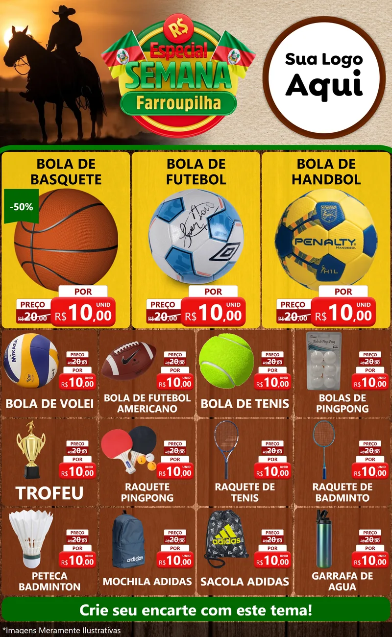 Modelo de Encarte para Encarte Grande com o tema Especial Semana Farroupilha para Artigos Esportivos
