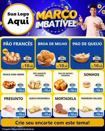 Modelo de Rede Social para Feed Instagram com o tema Março Imbatível para Padaria