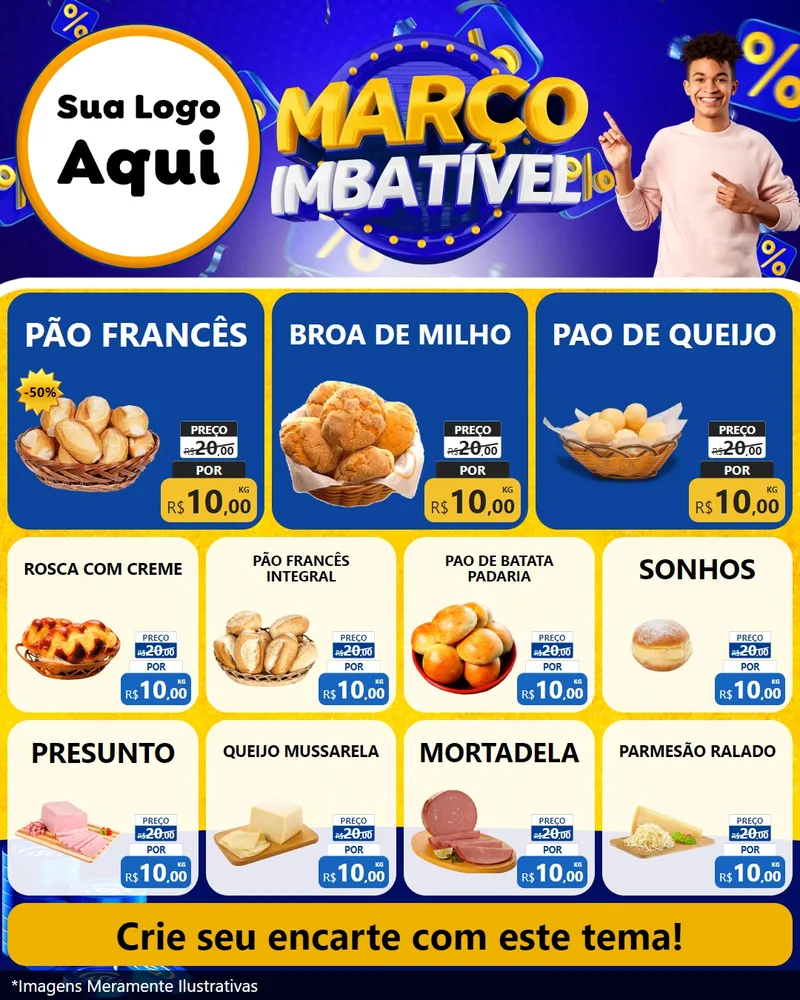 Modelo de Rede Social para Feed Instagram com o tema Março Imbatível para Padaria