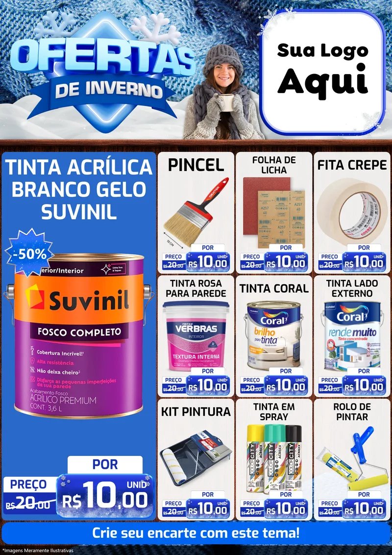 Modelo de Encarte para Encarte A4 Vertical com o tema Ofertas de Inverno para Tintas e Ferramentas