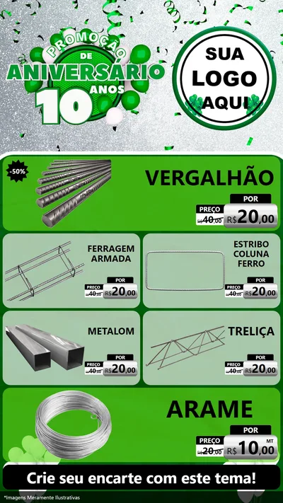 Modelo de TV para TV Vertical com o tema Promoção de Aniversário - 10 Anos para Ferragens