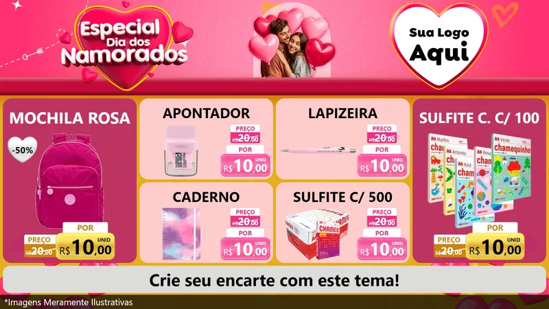 Modelo de TV para TV Horizontal com o tema Especial Dia dos Namorados para Papelaria