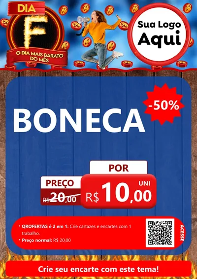 Modelo de Cartaz para Cartaz A4 Vertical com o tema Dia F - O Dia Mais Barato Do Mês para Brinquedos