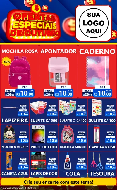 Modelo de Encarte para Encarte Grande com o tema Ofertas Especiais de Outubro para Papelaria