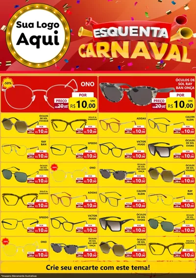 Modelo de Encarte para Encarte A4 Vertical com o tema Esquenta Carnaval para Óticas