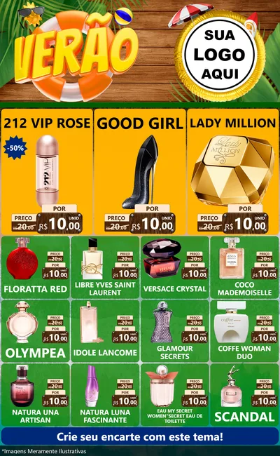 Modelo de Encarte para Encarte Grande com o tema Verão para Perfumes