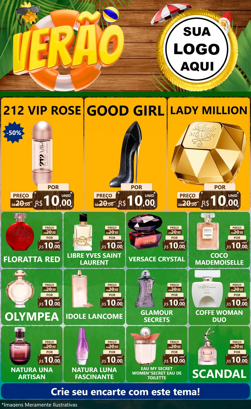Modelo de Encarte para Encarte Grande com o tema Verão para Perfumes
