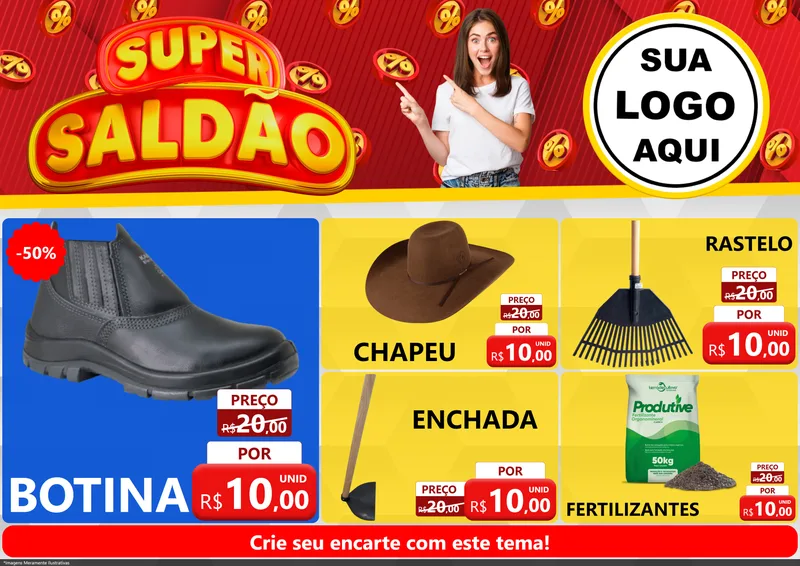 Modelo de Encarte para Encarte A4 Horizontal com o tema Super Saldão para Agropecuária