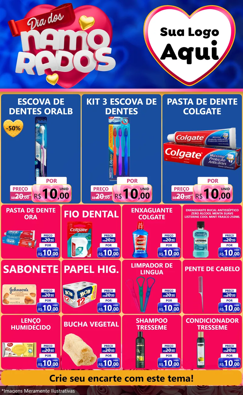 Modelo de Encarte para Encarte Grande com o tema Dia dos namorados para Higiene Pessoal