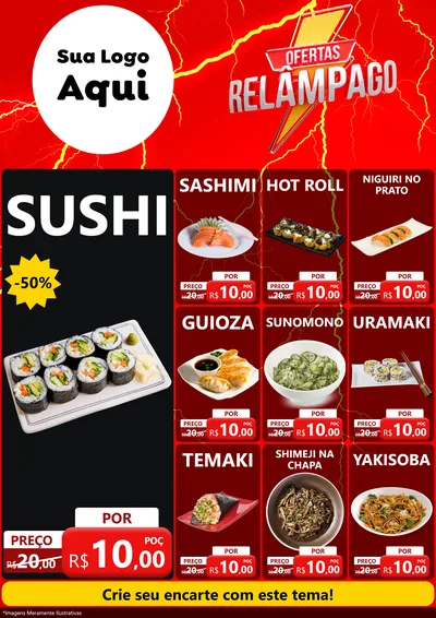Modelo de Encarte para Encarte A4 Vertical com o tema Ofertas Relâmpago para Comida japonesa