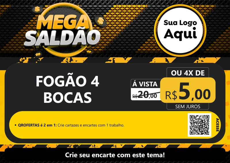 Modelo de Cartaz para Cartaz A4 Horizontal com o tema Mega Saldão para Móveis e Eletro