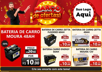 Modelo de Encarte para Encarte A4 Horizontal com o tema Março de Ofertas! para Baterias Elétricas