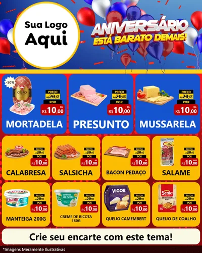 Modelo de Rede Social para Feed Instagram com o tema Aniversário para Frios e Laticínios