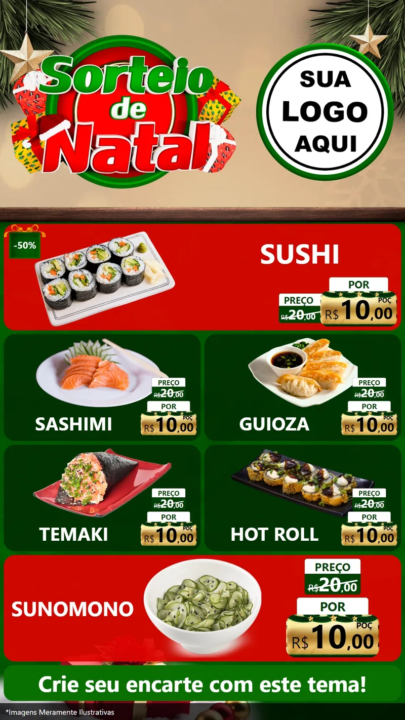 Modelo de TV para TV Vertical com o tema Sorteio de Natal para Comida japonesa