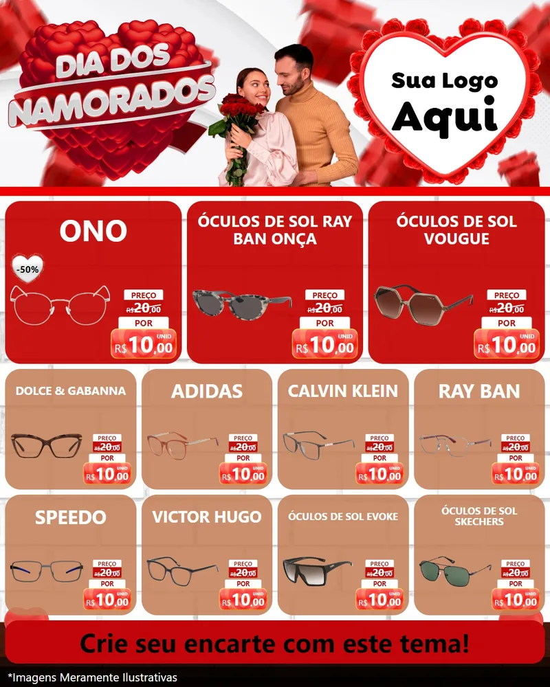 Modelo de Rede Social para Feed Instagram com o tema Dia dos Namorados para Óticas