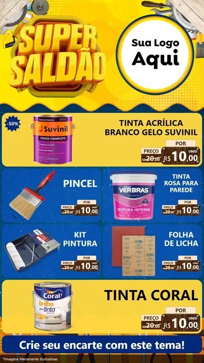 Modelo de TV para TV Vertical com o tema Super Saldão para Tintas e Ferramentas