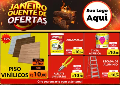 Modelo de Encarte para Encarte A4 Horizontal com o tema Janeiro Quente de Ofertas para Material para Construção