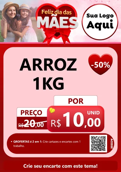 Modelo de Cartaz para Cartaz A4 Vertical com o tema Feliz Dia Das Mães para Supermercado