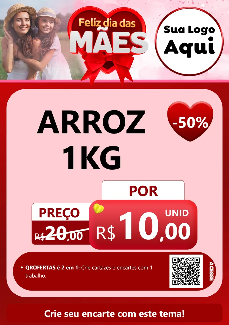 Modelo de Cartaz para Cartaz A4 Vertical com o tema Feliz Dia Das Mães para Supermercado