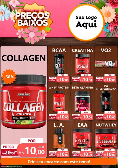 Modelo de Encarte para Encarte A4 Vertical com o tema Primavera de Preços Baixos para Suplementos alimentares