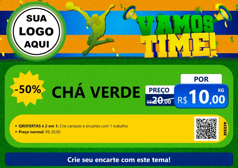 Modelo de Cartaz para Cartaz A4 Horizontal com o tema Vamos Time! para Produtos Naturais