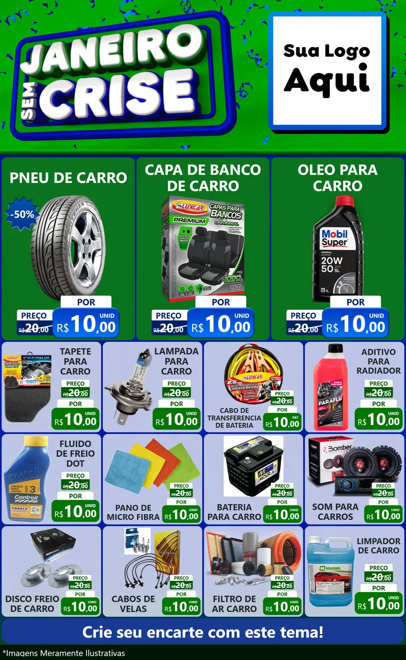 Modelo de Encarte para Encarte Grande com o tema Janeiro Sem Crise para Auto peças