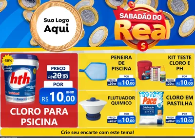 Modelo de Encarte para Encarte A4 Horizontal com o tema Sabadão do Real para Produtos para Piscina