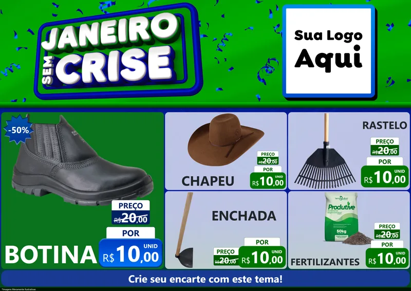 Modelo de Encarte para Encarte A4 Horizontal com o tema Janeiro Sem Crise para Agropecuária