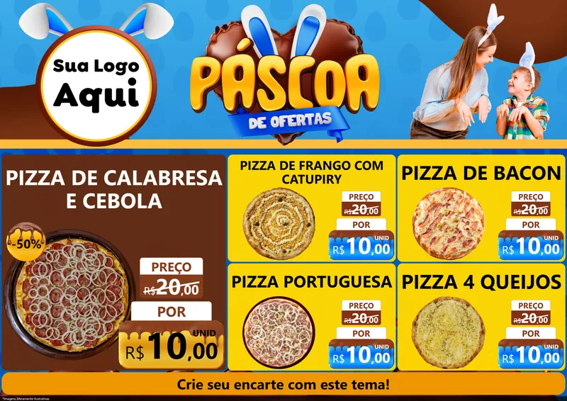 Modelo de Encarte para Encarte A4 Horizontal com o tema Páscoa de Ofertas para Pizzaria