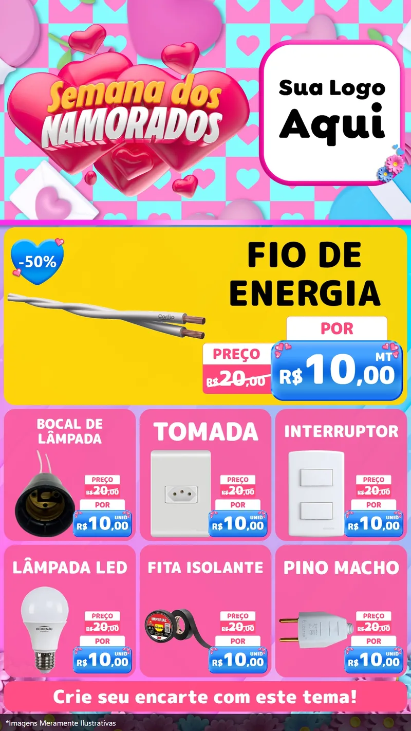 Modelo de Rede Social para Stories com o tema Semana dos Namorados para Materiais Elétricos
