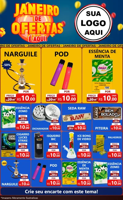 Modelo de Encarte para Encarte Grande com o tema Janeiro de Ofertas É Aqui! para Tabacaria