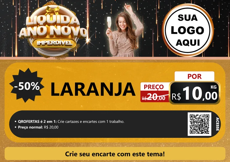 Modelo de Cartaz para Cartaz A4 Horizontal com o tema Liquida Ano Novo Imperdível para Hortifrúti