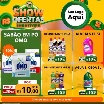 Modelo de Rede Social para Feed Facebook com o tema Show de Ofertas Imbatíveis para Produtos de Limpeza