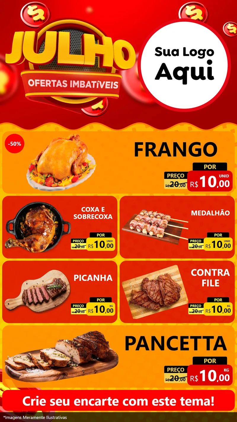 Modelo de TV para TV Vertical com o tema Julho Ofertas Imbatíveis para Assados