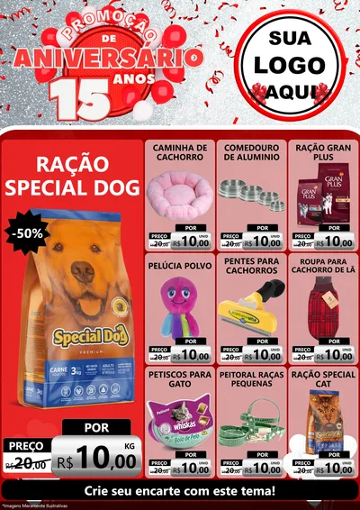 Modelo de Encarte para Encarte A4 Vertical com o tema Promoção de Aniversário - 15 Anos para Pet Shop