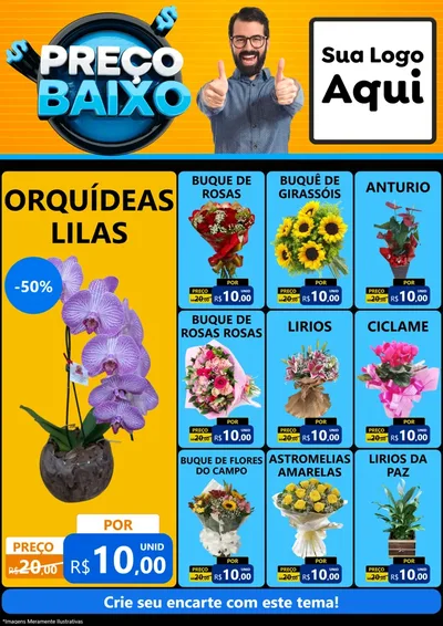 Modelo de Encarte para Encarte A4 Vertical com o tema Preço Baixo para Floricultura e jardim