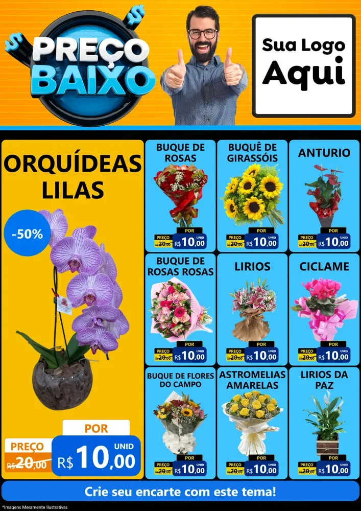 Modelo de Encarte para Encarte A4 Vertical com o tema Preço Baixo para Floricultura e jardim