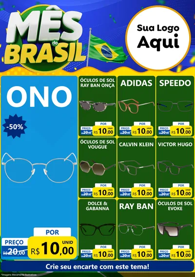 Modelo de Encarte para Encarte A4 Vertical com o tema Mês do Brasil para Óticas