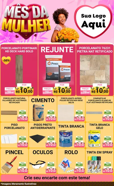 Modelo de Encarte para Encarte Grande com o tema Mês da Mulher para Pisos e revestimentos