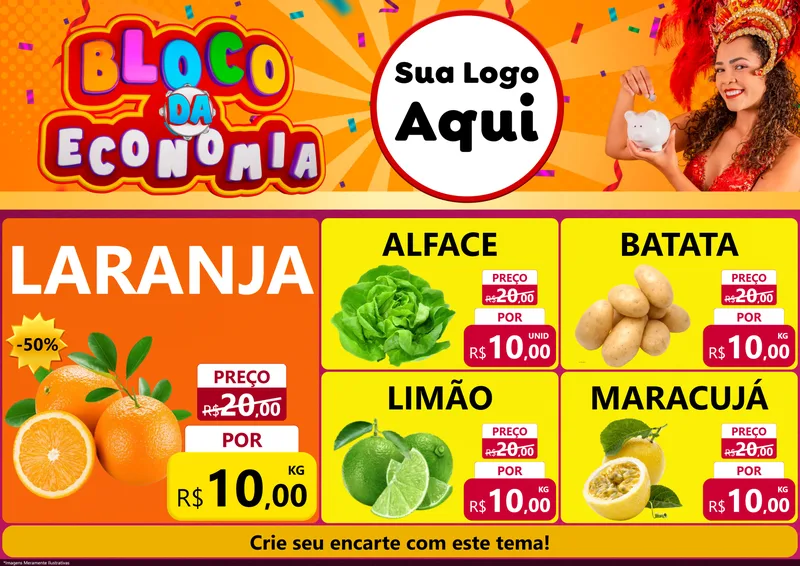 Modelo de Encarte para Encarte A4 Horizontal com o tema Bloco da Economia para Hortifrúti