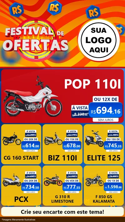 Modelo de Rede Social para Stories com o tema Festival de Ofertas para Concessionaria de Motos